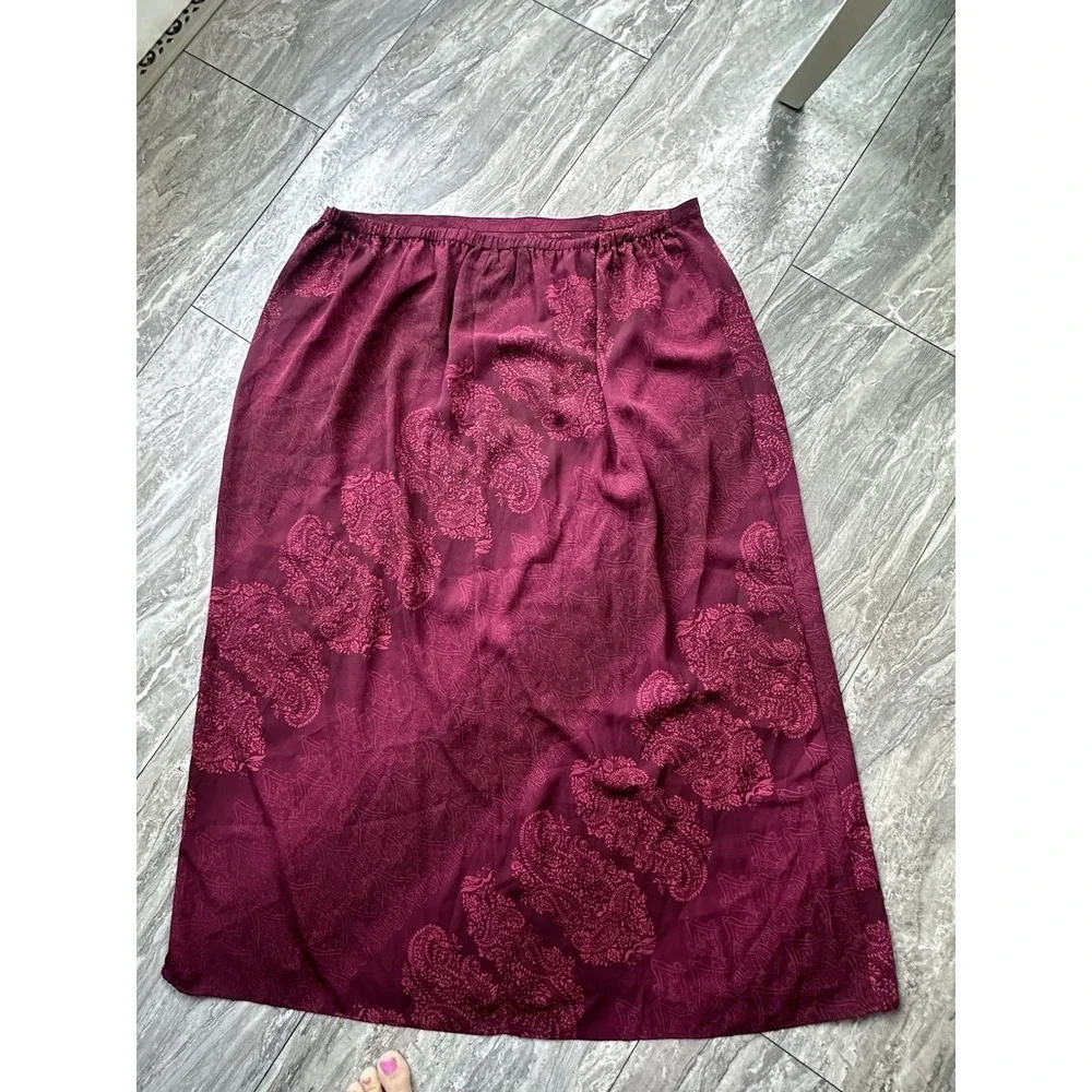 Maggie McNaughton 3X Paisley Midi Skirt Burgundy Aubergine Pull On Slit NWT 0144